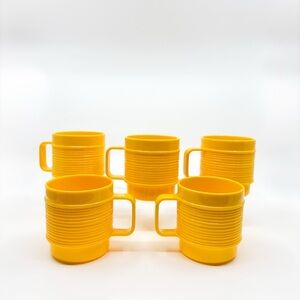Vintage Rubbermaid Yellow Ribbed Mugs • Set of 5 • Model 3819 • Retro 1960s
